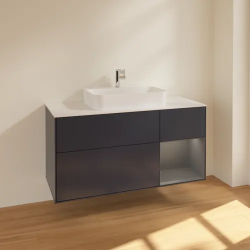 VILLEROY BOCH Finion Waschbeckenunterschrank, mit Beleuchtung, 3 Auszüge, 1200 x 603 x 501 mm, Midnight Blue Matt Lacquer / Anthracite Matt Lacquer / Glass White Matt #F421GKHG, Bild 2