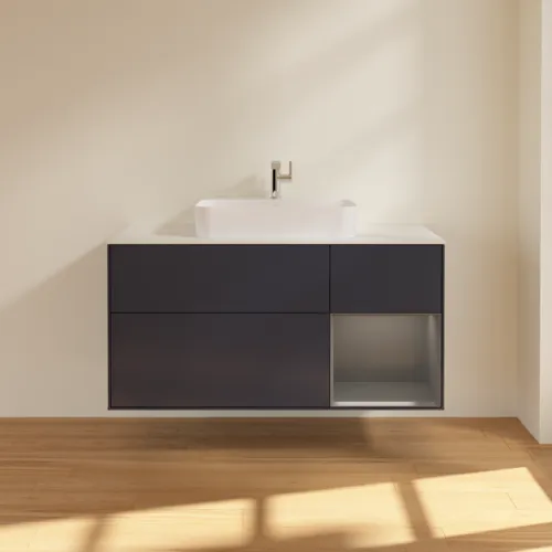 VILLEROY BOCH Finion Waschbeckenunterschrank, mit Beleuchtung, 3 Auszüge, 1200 x 603 x 501 mm, Midnight Blue Matt Lacquer / Anthracite Matt Lacquer / Glass White Matt #F421GKHG, Bild 3