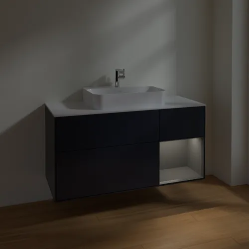 VILLEROY BOCH Finion Waschbeckenunterschrank, mit Beleuchtung, 3 Auszüge, 1200 x 603 x 501 mm, Midnight Blue Matt Lacquer / Anthracite Matt Lacquer / Glass White Matt #F421GKHG, Bild 5