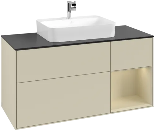 Picture of VILLEROY BOCH Finion Vanity unit, with lighting, 3 pull-out compartments, 1200 x 603 x 501 mm, Silk Grey Matt Lacquer / Silk Grey Matt Lacquer / Glass Black Matt #F422HJHJ