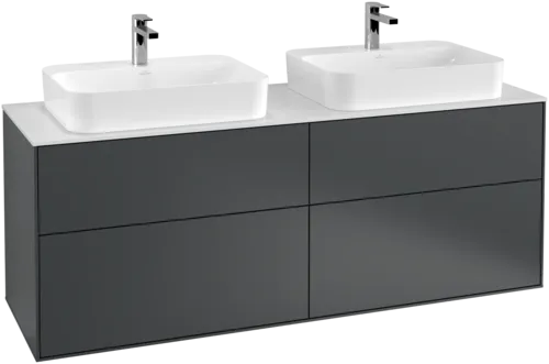 Picture of VILLEROY BOCH Finion Vanity unit, 4 pull-out compartments, 1600 x 603 x 501 mm, Midnight Blue Matt Lacquer / Glass White Matt #F43100HG