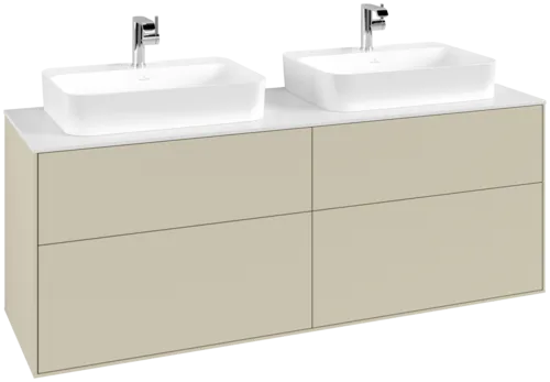 Picture of VILLEROY BOCH Finion Vanity unit, 4 pull-out compartments, 1600 x 603 x 501 mm, Silk Grey Matt Lacquer / Glass White Matt #F43100HJ