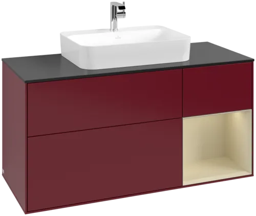 Picture of VILLEROY BOCH Finion Vanity unit, with lighting, 3 pull-out compartments, 1200 x 603 x 501 mm, Peony Matt Lacquer / Silk Grey Matt Lacquer / Glass Black Matt #F422HJHB