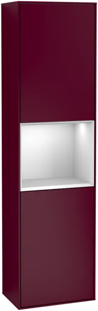 Picture of VILLEROY BOCH Finion Tall cabinet, with lighting, 2 doors, 418 x 1516 x 270 mm, Peony Matt Lacquer / White Matt Lacquer #F470MTHB