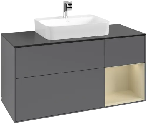 Picture of VILLEROY BOCH Finion Vanity unit, with lighting, 3 pull-out compartments, 1200 x 603 x 501 mm, Anthracite Matt Lacquer / Silk Grey Matt Lacquer / Glass Black Matt #F422HJGK