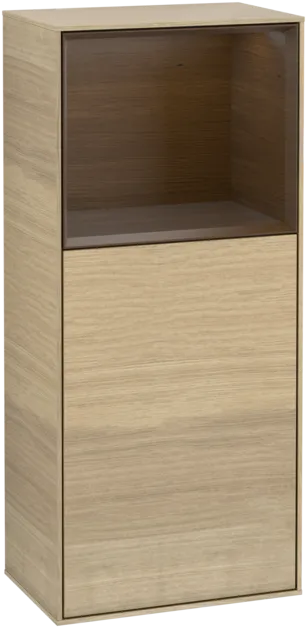 Picture of VILLEROY BOCH Finion Side cabinet, with lighting, 1 door, 418 x 936 x 270 mm, Oak Veneer / Walnut Veneer #F500GNPC