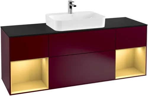 Picture of VILLEROY BOCH Finion Vanity unit, with lighting, 4 pull-out compartments, 1600 x 603 x 501 mm, Peony Matt Lacquer / Gold Matt Lacquer / Glass Black Matt #F452HFHB