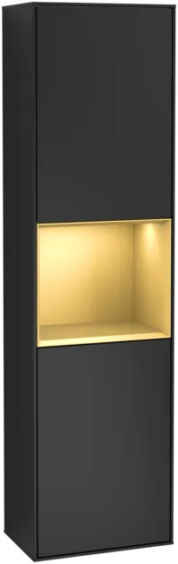Picture of VILLEROY BOCH Finion Tall cabinet, with lighting, 2 doors, 418 x 1516 x 270 mm, Black Matt Lacquer / Gold Matt Lacquer #F460HFPD