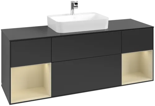 Picture of VILLEROY BOCH Finion Vanity unit, with lighting, 4 pull-out compartments, 1600 x 603 x 501 mm, Black Matt Lacquer / Silk Grey Matt Lacquer / Glass Black Matt #F452HJPD