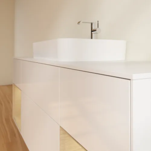 Bild von VILLEROY BOCH Finion Waschbeckenunterschrank, mit Beleuchtung, 4 Auszüge, 1600 x 603 x 501 mm, Glossy White Lacquer / Oak Veneer / Glass White Matt #F451PCGF