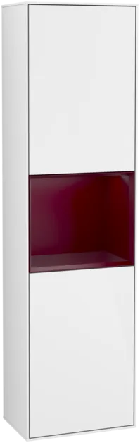 Picture of VILLEROY BOCH Finion Tall cabinet, with lighting, 2 doors, 418 x 1516 x 270 mm, Glossy White Lacquer / Peony Matt Lacquer #F460HBGF