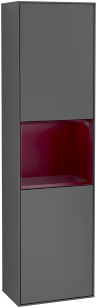 Picture of VILLEROY BOCH Finion Tall cabinet, with lighting, 2 doors, 418 x 1516 x 270 mm, Anthracite Matt Lacquer / Peony Matt Lacquer #F460HBGK