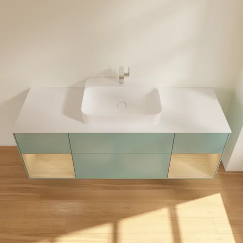 Bild von VILLEROY BOCH Finion Waschbeckenunterschrank, mit Beleuchtung, 4 Auszüge, 1600 x 603 x 501 mm, Olive Matt Lacquer / Oak Veneer / Glass White Matt #F451PCGM
