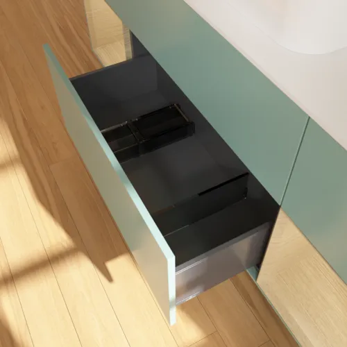 Bild von VILLEROY BOCH Finion Waschbeckenunterschrank, mit Beleuchtung, 4 Auszüge, 1600 x 603 x 501 mm, Olive Matt Lacquer / Oak Veneer / Glass White Matt #F451PCGM