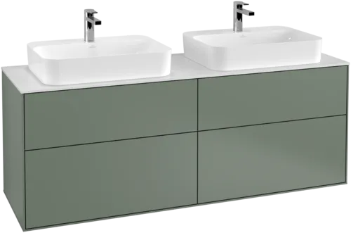 Picture of VILLEROY BOCH Finion Vanity unit, 4 pull-out compartments, 1600 x 603 x 501 mm, Olive Matt Lacquer / Glass White Matt #F43100GM