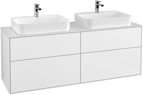 Picture of VILLEROY BOCH Finion Vanity unit, 4 pull-out compartments, 1600 x 603 x 501 mm, Glossy White Lacquer / Glass White Matt #F43100GF