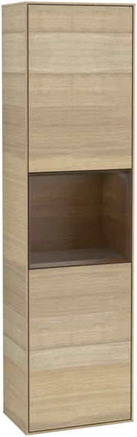 Picture of VILLEROY BOCH Finion Tall cabinet, with lighting, 2 doors, 418 x 1516 x 270 mm, Oak Veneer / Walnut Veneer #F470GNPC