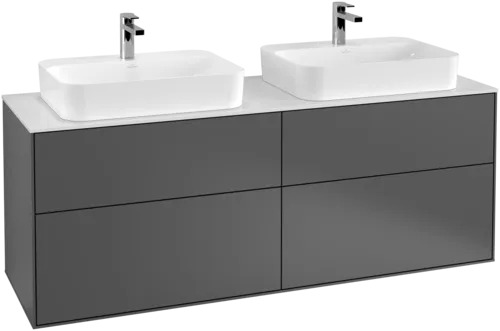 Picture of VILLEROY BOCH Finion Vanity unit, 4 pull-out compartments, 1600 x 603 x 501 mm, Anthracite Matt Lacquer / Glass White Matt #F43100GK