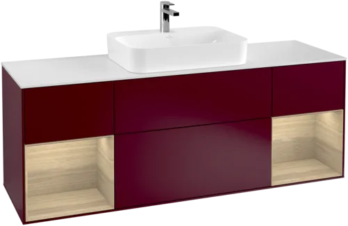 Picture of VILLEROY BOCH Finion Vanity unit, with lighting, 4 pull-out compartments, 1600 x 603 x 501 mm, Peony Matt Lacquer / Oak Veneer / Glass White Matt #F451PCHB