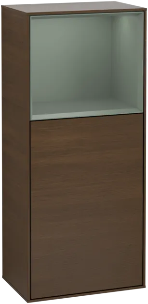 Picture of VILLEROY BOCH Finion Side cabinet, with lighting, 1 door, 418 x 936 x 270 mm, Walnut Veneer / Olive Matt Lacquer #F500GMGN