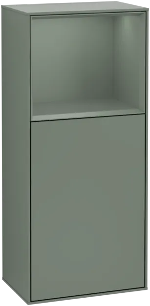 Picture of VILLEROY BOCH Finion Side cabinet, with lighting, 1 door, 418 x 936 x 270 mm, Olive Matt Lacquer / Olive Matt Lacquer #F500GMGM