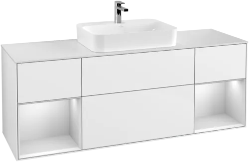 Picture of VILLEROY BOCH Finion Vanity unit, with lighting, 4 pull-out compartments, 1600 x 603 x 501 mm, Glossy White Lacquer / White Matt Lacquer / Glass White Matt #F451MTGF