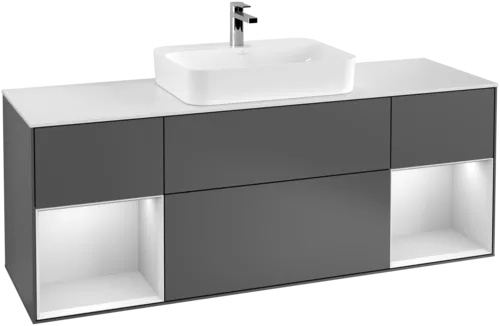Picture of VILLEROY BOCH Finion Vanity unit, with lighting, 4 pull-out compartments, 1600 x 603 x 501 mm, Anthracite Matt Lacquer / White Matt Lacquer / Glass White Matt #F451MTGK