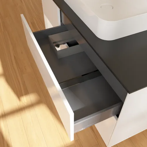 VILLEROY BOCH Finion Waschbeckenunterschrank, mit Beleuchtung, 3 Auszüge, 1200 x 603 x 501 mm, Glossy White Lacquer / White Matt Lacquer / Glass Black Matt #F412MTGF, Bild 8