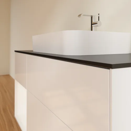 VILLEROY BOCH Finion Waschbeckenunterschrank, mit Beleuchtung, 3 Auszüge, 1200 x 603 x 501 mm, Glossy White Lacquer / White Matt Lacquer / Glass Black Matt #F412MTGF, Bild 6