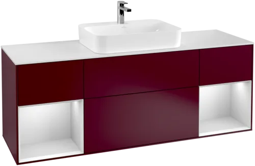 Picture of VILLEROY BOCH Finion Vanity unit, with lighting, 4 pull-out compartments, 1600 x 603 x 501 mm, Peony Matt Lacquer / White Matt Lacquer / Glass White Matt #F451MTHB