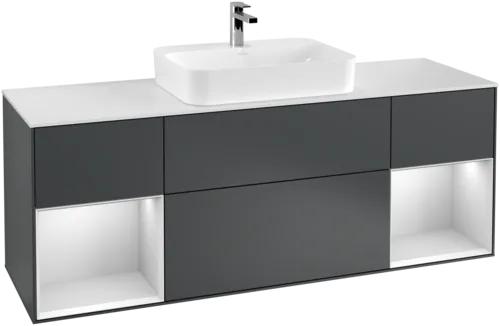 Picture of VILLEROY BOCH Finion Vanity unit, with lighting, 4 pull-out compartments, 1600 x 603 x 501 mm, Midnight Blue Matt Lacquer / White Matt Lacquer / Glass White Matt #F451MTHG