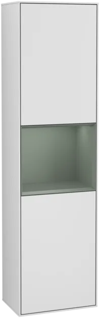 Picture of VILLEROY BOCH Finion Tall cabinet, with lighting, 2 doors, 418 x 1516 x 270 mm, White Matt Lacquer / Olive Matt Lacquer #F460GMMT