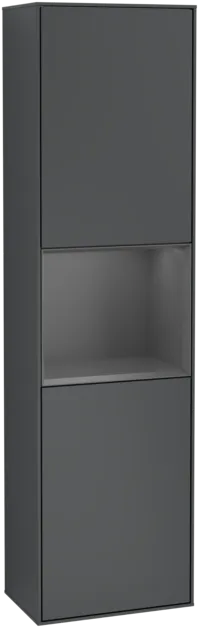 Зображення з  VILLEROY BOCH Finion Tall cabinet, with lighting, 2 doors, 418 x 1516 x 270 mm, Midnight Blue Matt Lacquer / Anthracite Matt Lacquer #F460GKHG