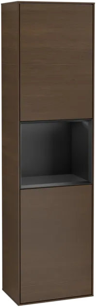 Obrázek VILLEROY BOCH Vysoká skříňka Finion, s osvětlením, 2 dveře, 418 x 1516 x 270 mm, ořechová dýha / černý matný lak #F470PDGN