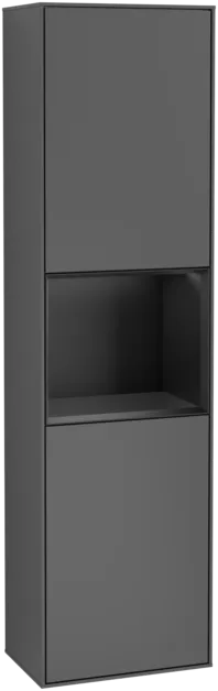 Obrázek VILLEROY BOCH Vysoká skříňka Finion, s osvětlením, 2 dveře, 418 x 1516 x 270 mm, antracitový matný lak / černý matný lak #F470PDGK