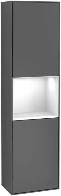 Obrázek VILLEROY BOCH Vysoká skříňka Finion, s osvětlením, 2 dveře, 418 x 1516 x 270 mm, antracitový matný lak / lesklý bílý lak #F470GFGK
