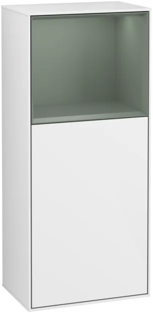 Bild von VILLEROY BOCH Finion Seitenschrank, mit Beleuchtung, 1 Tür, 418 x 936 x 270 mm, Glossy White Lacquer / Olive Matt Lacquer #F500GMGF