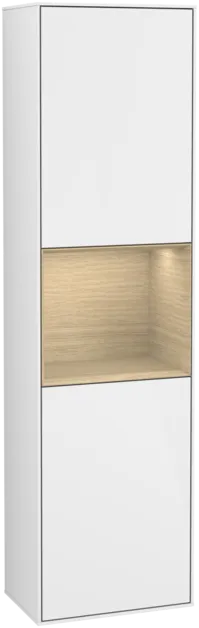 Bild von VILLEROY BOCH Finion Hochschrank, mit Beleuchtung, 2 Türen, 418 x 1516 x 270 mm, Glossy White Lacquer / Oak Veneer #F460PCGF
