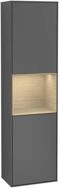 Obrázek VILLEROY BOCH Vysoká skříňka Finion, s osvětlením, 2 dveře, 418 x 1516 x 270 mm, antracitový matný lak / dubová dýha #F460PCGK