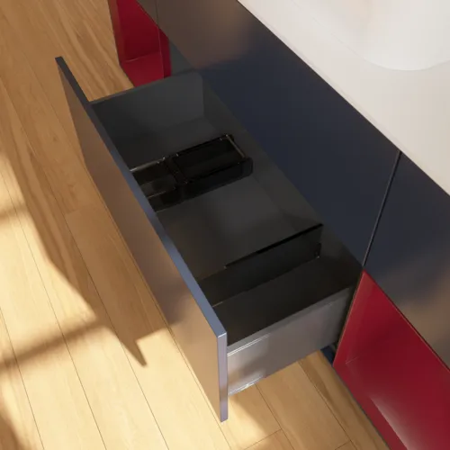 VILLEROY BOCH Finion Waschbeckenunterschrank, mit Beleuchtung, 4 Auszüge, 1600 x 603 x 501 mm, Midnight Blue Matt Lacquer / Peony Matt Lacquer / Glass White Matt #F451HBHG, Bild 4