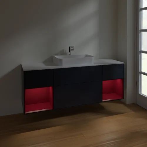 VILLEROY BOCH Finion Waschbeckenunterschrank, mit Beleuchtung, 4 Auszüge, 1600 x 603 x 501 mm, Midnight Blue Matt Lacquer / Peony Matt Lacquer / Glass White Matt #F451HBHG, Bild 3