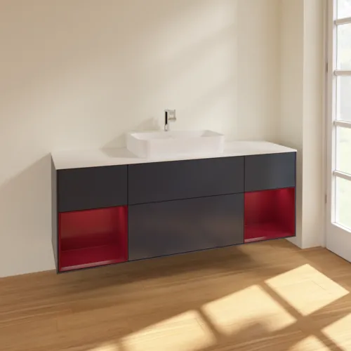 VILLEROY BOCH Finion Waschbeckenunterschrank, mit Beleuchtung, 4 Auszüge, 1600 x 603 x 501 mm, Midnight Blue Matt Lacquer / Peony Matt Lacquer / Glass White Matt #F451HBHG, Bild 2