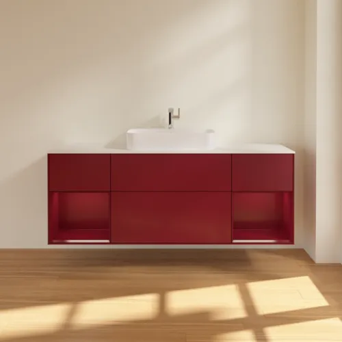 Bild von VILLEROY BOCH Finion Waschbeckenunterschrank, mit Beleuchtung, 4 Auszüge, 1600 x 603 x 501 mm, Peony Matt Lacquer / Peony Matt Lacquer / Glass White Matt #F451HBHB