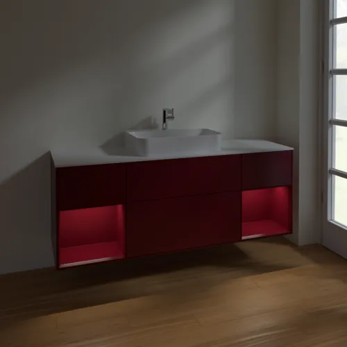 Bild von VILLEROY BOCH Finion Waschbeckenunterschrank, mit Beleuchtung, 4 Auszüge, 1600 x 603 x 501 mm, Peony Matt Lacquer / Peony Matt Lacquer / Glass White Matt #F451HBHB