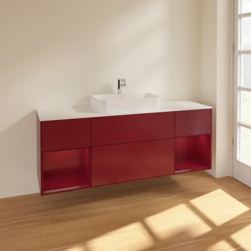 Bild von VILLEROY BOCH Finion Waschbeckenunterschrank, mit Beleuchtung, 4 Auszüge, 1600 x 603 x 501 mm, Peony Matt Lacquer / Peony Matt Lacquer / Glass White Matt #F451HBHB
