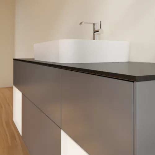 Bild von VILLEROY BOCH Finion Waschbeckenunterschrank, mit Beleuchtung, 4 Auszüge, 1600 x 603 x 501 mm, Anthracite Matt Lacquer / White Matt Lacquer / Glass Black Matt #F452MTGK