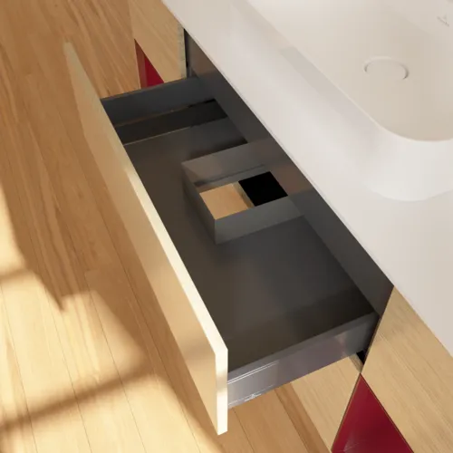 Bild von VILLEROY BOCH Finion Waschbeckenunterschrank, mit Beleuchtung, 4 Auszüge, 1600 x 603 x 501 mm, Oak Veneer / Peony Matt Lacquer / Glass White Matt #F451HBPC