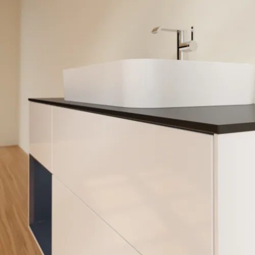 Bild von VILLEROY BOCH Finion Waschbeckenunterschrank, mit Beleuchtung, 3 Auszüge, 1200 x 603 x 501 mm, Glossy White Lacquer / Midnight Blue Matt Lacquer / Glass Black Matt #F412HGGF