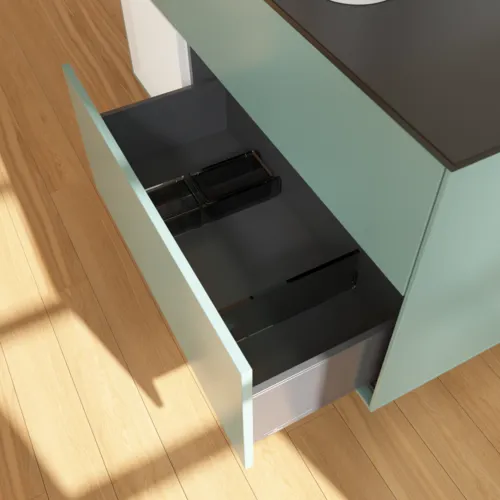 Bild von VILLEROY BOCH Finion Waschbeckenunterschrank, mit Beleuchtung, 3 Auszüge, 1200 x 603 x 501 mm, Olive Matt Lacquer / Glossy White Lacquer / Glass Black Matt #F412GFGM