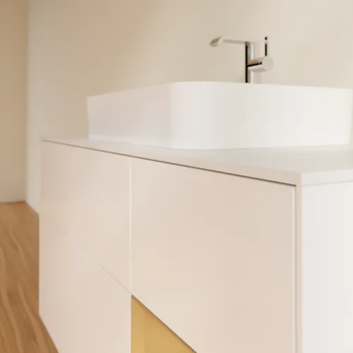 VILLEROY BOCH Finion Waschbeckenunterschrank, mit Beleuchtung, 3 Auszüge, 1200 x 603 x 501 mm, White Matt Lacquer / Gold Matt Lacquer / Glass White Matt #F421HFMT, Bild 6